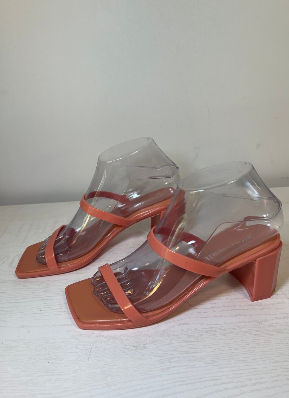 Jeffrey Campbell Jelly Jamm-3 Peach Block Heel Double Strap Sandal sze 7